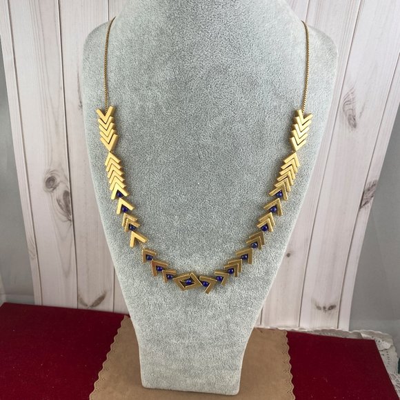 Madewell Yellow Gold Tone Lapis Arrow Stack Necklace - Picture 3 of 5